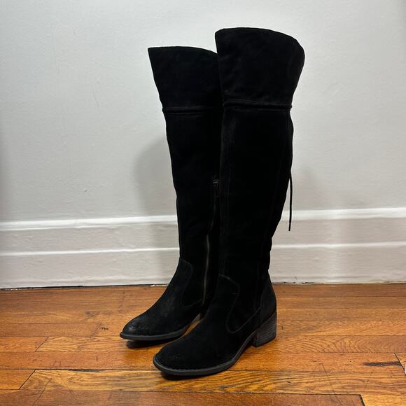 Born Black Suede Over the Knee Riding Boots Women’s 8M Tie Back Zip Tall Comfort - Picture 1 of 14